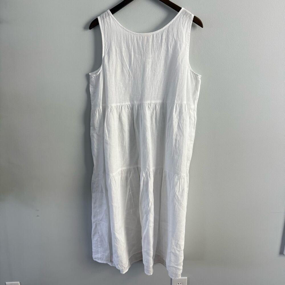 Eileen Fisher | Women’s 100% Organic Linen Tiered Dress Handkerchief Sleeveless - Picture 5 of 8